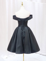 Black Off Shoulder Satin Short Prom Dress, Black Homecoming Dress