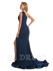 Mermaid One shoulder formal dresses evening gown Bridesmaid Dresses With Side Slit