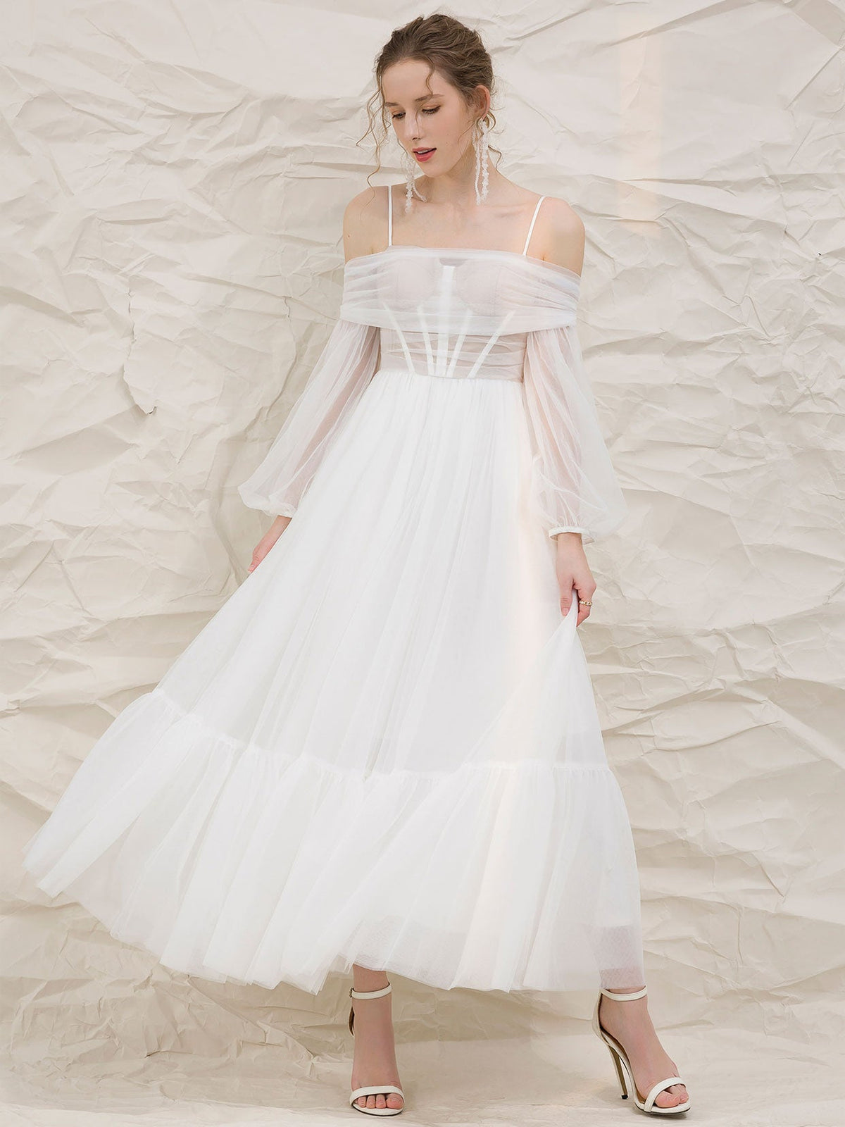 Aline Tea Length White Prom Dresses, White Formal Graduation Dresses
