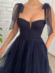 Dark blue tulle short prom dress, blue tulle short homecoming dress