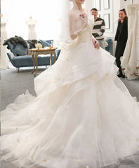 Champagne Tulle Long Wedding Dress Champagne Bridal Dress