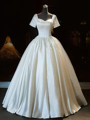Sweetheart Satin Long Bridal Dress White Wedding Dress