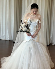 Charming Wedding Dress Strapless Pleated Tulle Mermaid Wedding Dress HZ0319