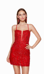 Strappy-Back Short Red Sequin Homecoming Dress 4617