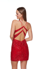 Strappy-Back Short Red Sequin Homecoming Dress 4617