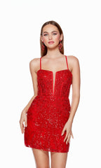 Strappy-Back Short Red Sequin Homecoming Dress 4617