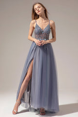 Spaghetti Straps Long Prom Dress With Slit