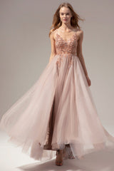 Spaghetti Straps Long Prom Dress With Slit