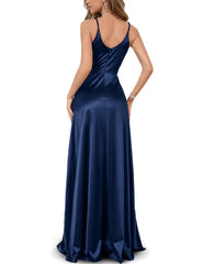 Navy Blue Women's Vintage 1950's Surplice V Neck Split Thigh Prom Formal Dress