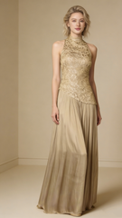 Charming Prom Dress A Line High-collar Pleated Cocktail Dress Evening Dress Wedding Guest Dress HZ0319