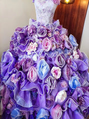 New Arrival Prom Dress Strapless Floral Ruffle Evening Dress Quinceanera Dress Ball Gown HZ0319
