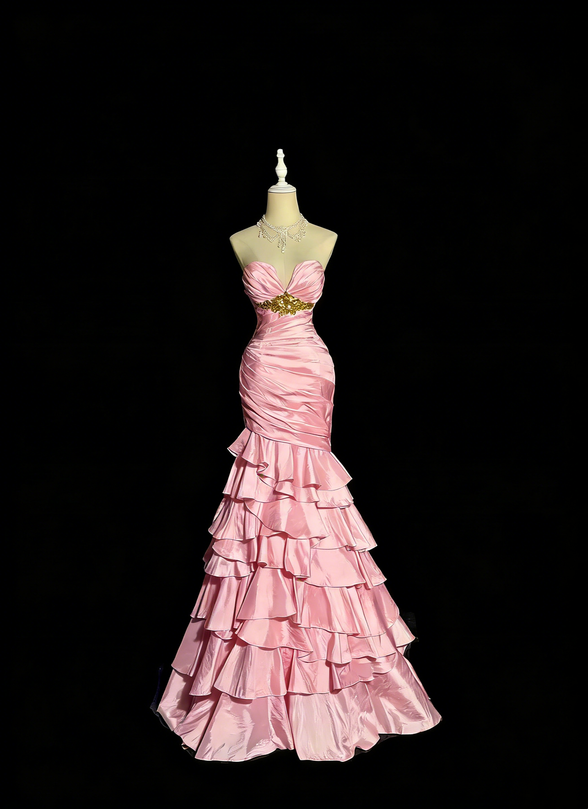 Charming Prom Dress Light Pink Sweetheart Pleated Tiered Mermaid Gala Dress Evening Dresses Birthday Party Dress HZ0319