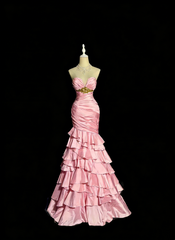 Charming Prom Dress Light Pink Sweetheart Pleated Tiered Mermaid Gala Dress Evening Dresses Birthday Party Dress HZ0319
