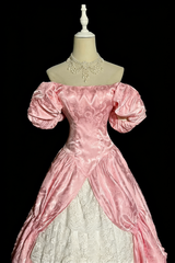 Retro Prom Dress Pink Off Shoulder Pleated Lace Evening Dress Sweet 16 Dress Ball Gown HZ0319