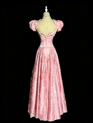Retro Prom Dress Pink Off Shoulder Pleated Lace Evening Dress Sweet 16 Dress Ball Gown HZ0319