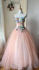 New Arrival Prom Dress Strapless Pleated Floral Tulle Evening Dress Quinceanera Dress Ball Gown HZ0319