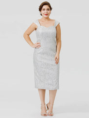 Sheath / Column Mother of the Bride Dress Formal Elegant & Luxurious Plus Size Convertible Dress Straps Tea Length Chiffon All Over Lace Sleeveless yes with Lace