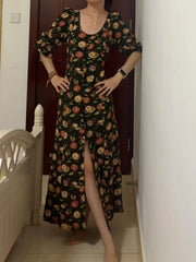 New Arrival Prom Dress Crew Neck Print Floral Formal Dress Evening Dresses Wedding Guest Dress HZ0319