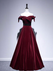 Velvet A line burgundy long prom dress, velvet bridesmaid dress