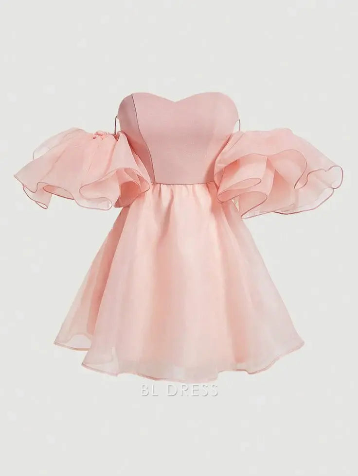 A Line Sweetheart Pink Short formal dresses Bridesmaid Dresses evening gown Prom Dress