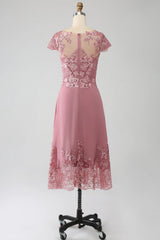 A-Line Scoop Illusion Tea-Length Mother of the Bride Dress With Sequins