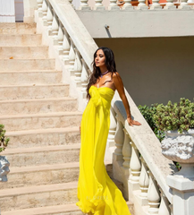 A Line Strapless Yellow formal dresses Bridesmaid Dresses evening gown Prom Dress