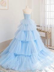 Blue tulle long prom dress blue tulle long evening dress