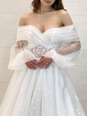 Aline sweetheart neck lace white prom dress, white lace long formal dress