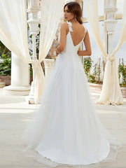 Elizabeth double V neck Wedding dress in ivory wide