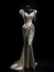 Gorgeous Satin Prom Dress Sweetheart Pleated Beading Mermaid Formal Dresses Gala Gown Evening Dress HZ0319