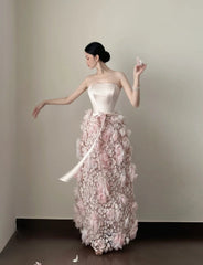 Pretty Prom Dress Strapless Pleated Floral Formal Dresses Gala Gown Evening Dress HZ0319