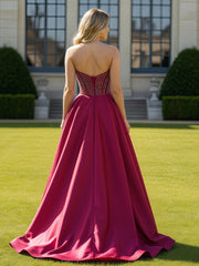 Heavily Beaded Corset Bodice A-Line Gown Mulberry