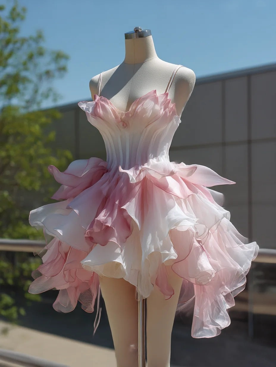 Beauty Homecoming Dress Ombre Spaghetti Straps Ruffle Short Prom Dress Birthday Party Outfits Cocktail Dress HZ0319