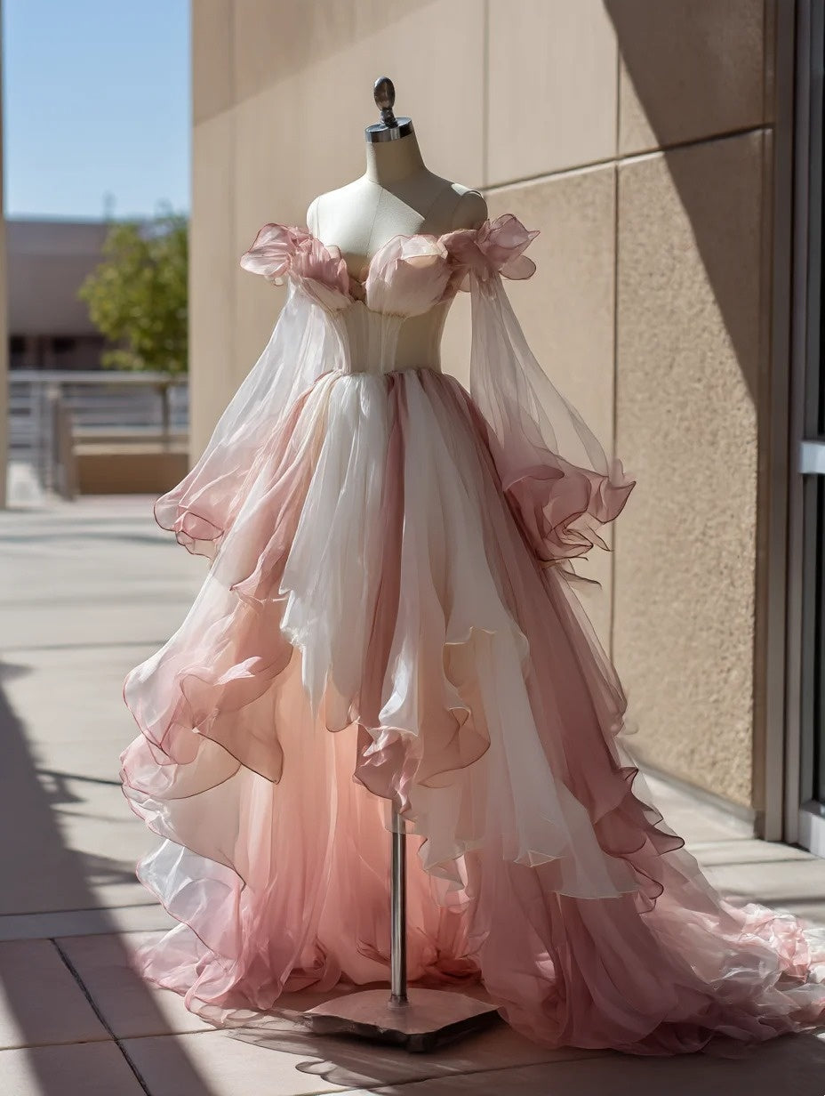 Pretty Prom Dress Ombre Off Shouler Pleated Formal Dresses Gala Gown Evening Dress HZ0319