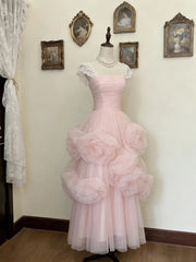 Pretty Prom Dress Light Pink Square Neck Tulle Formal Dresses Evening Dress Gala Gown HZ0319