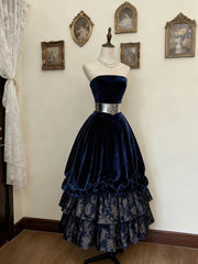 Pretty Prom Dress Navy Strapless Pleated Formal Dresses Evening Dress Gala Gown HZ0319