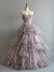 New Arrival Ball Gown Sweetheart Tulle Tiered Floral Prom Dresses Evening Gala Gown Quinceanera Dress HZ0319
