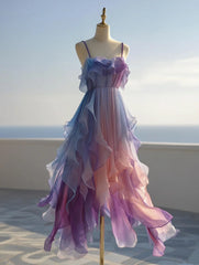 A Line Prom Dress Ombre Spaghetti Straps Pleated Birthday Party Outfits Evening Dress Gala Gown HZ0319