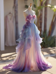 A Line Prom Dress Ombre Halter Ruffle Flower Birthday Party Outfits Evening Dress Gala Gown HZ0319