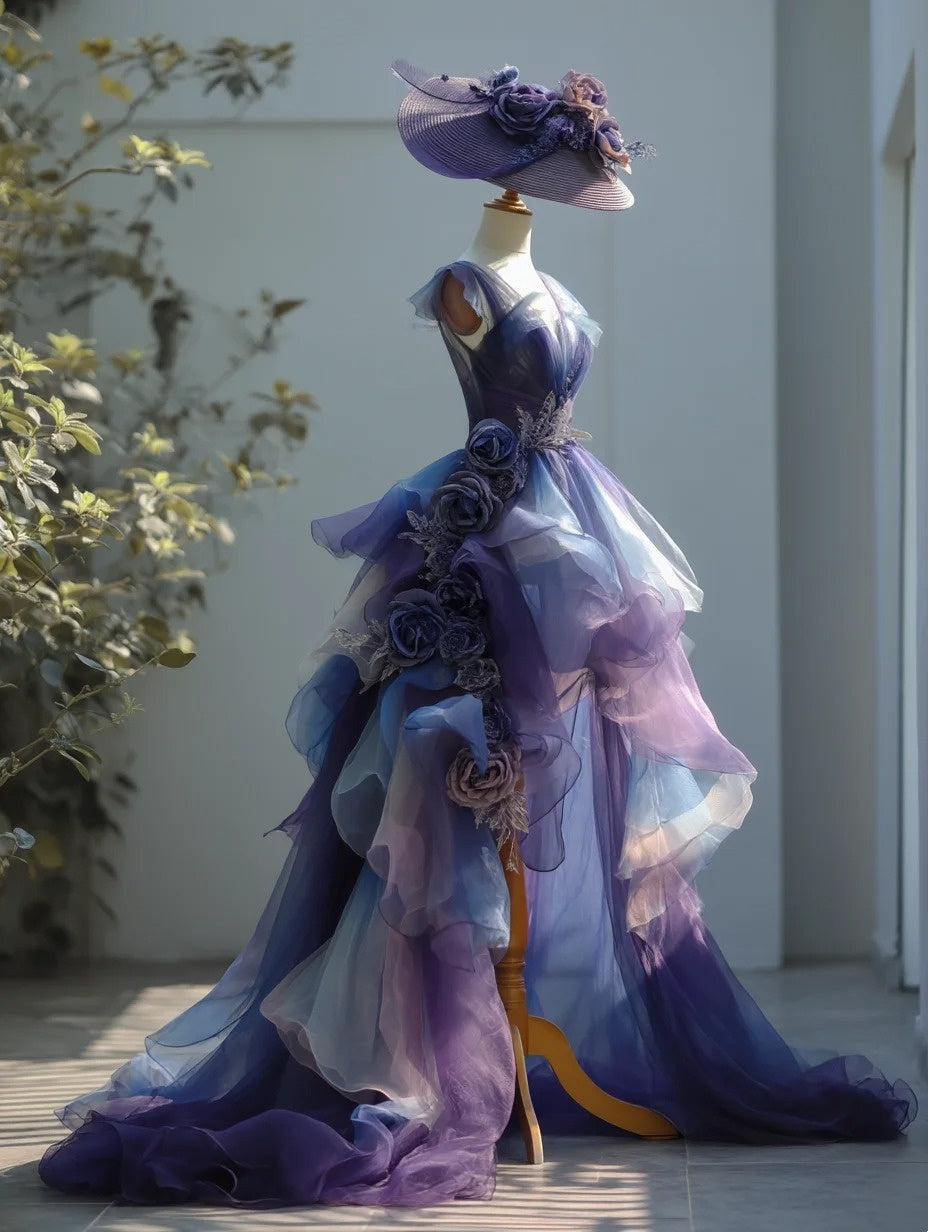 New Arrival Prom Dress V-neck Flower Birthday Party Outfits Evening Dress Gala Gown HZ0319