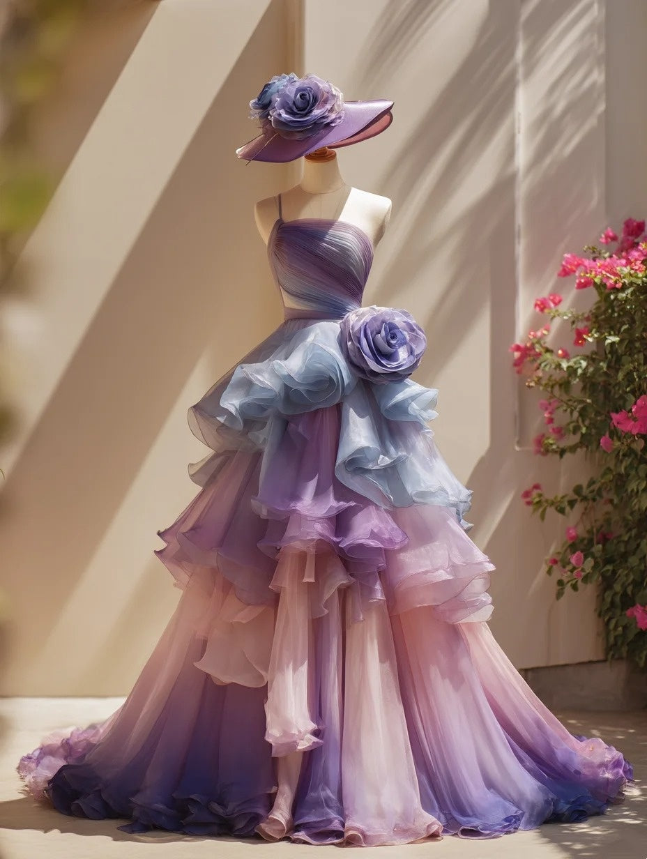 2026 Prom Dress One Shoulder Pleated Ruffle Gala Gown Birthday Party Outfits Evening Dress HZ0319