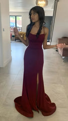 Glitter Burgundy Mermaid Split Senior Prom Dress