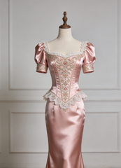Elegant Prom Dress Pink Square Neck Mermaid Gala Gown Birthday Party Outfits Evening Dress HZ0319