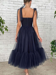 Dark blue tulle short prom dress, blue tulle short homecoming dress