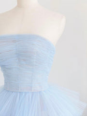 Blue tulle long prom dress blue tulle long evening dress