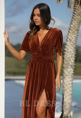A-line V-Neck Short Sleeve formal dresses Bridesmaid Dresses evening gown Prom Dress