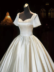 Sweetheart Satin Long Bridal Dress White Wedding Dress