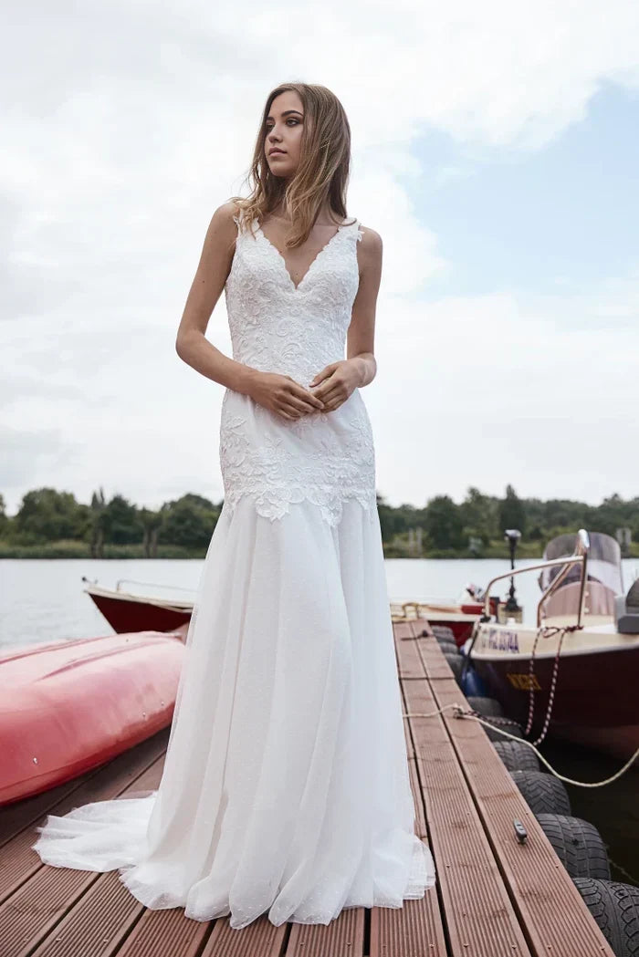 Mermaid Bodice Lace Tulle Wedding Dresses With Court Train