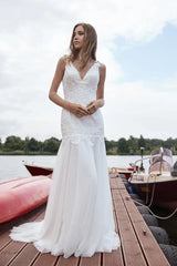 Mermaid Bodice Lace Tulle Wedding Dresses With Court Train