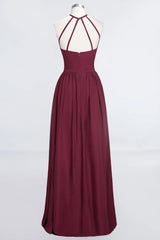 A-Line Halter Sleeveless Floor-Length Bridesmaid Dress with